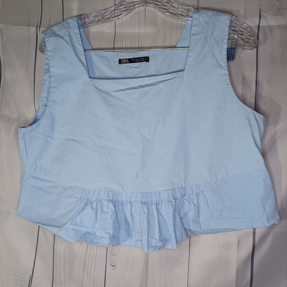 Zara Tops - ZARA baby blue ruffle Crop top